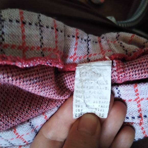 VINTAGE Maxi Gray Polyester Skirt with Red, Black and Metallic Silver Grid - Picture 6 of 6